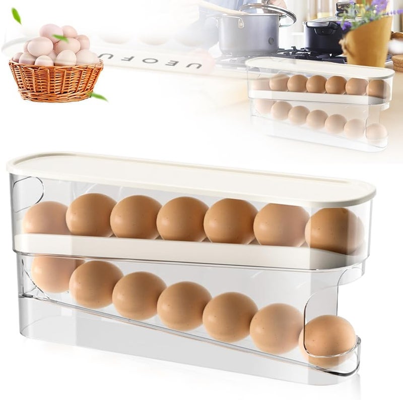 ROWPOZ 2025 New Egg Holder for Fridge, Egg Organizer for Refrigerator Automatic Scrolling Eggs Rack Holder Rolling Dispenser Stackable Container and Storage for Refrigerator with Lid - Image 1